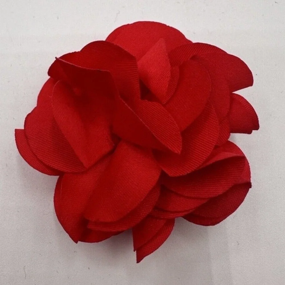 Red Fabric Flower Hair Clip Alligator Pinch Floral Petal Brooch Chic Pin J-01‎